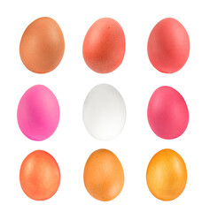 .Row colorful of eggs isolated on white background
