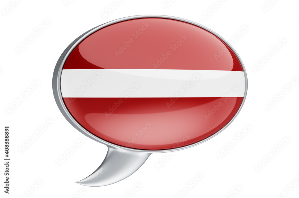 Poster speech balloon with latvian flag, 3d rendering