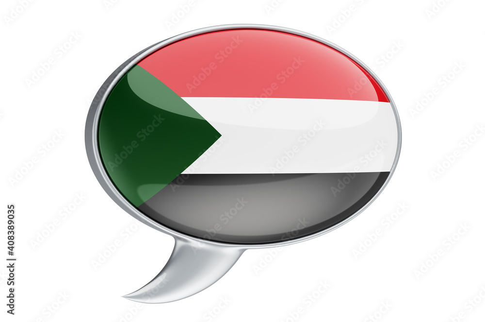 Poster speech balloon with sudanese flag, 3d rendering