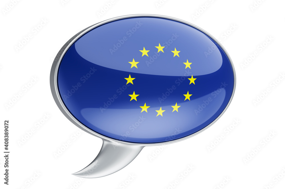 Poster speech balloon with the european union flag, 3d rendering