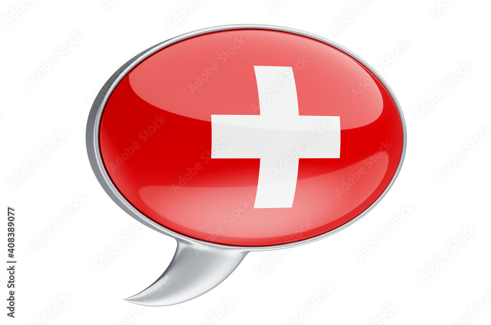 Poster speech balloon with swiss flag, 3d rendering