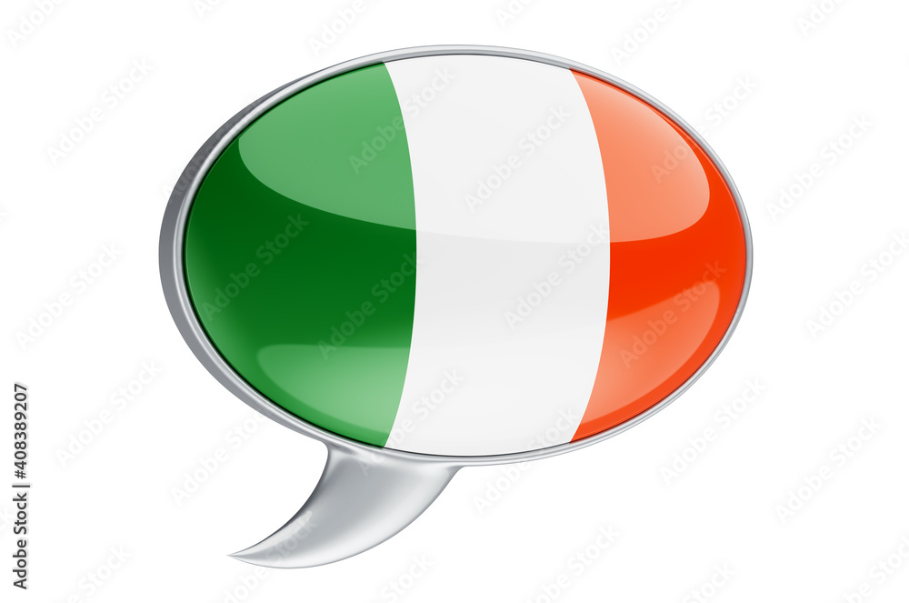 Poster speech balloon with irish flag, 3d rendering
