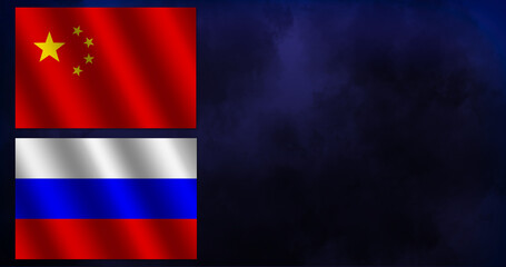 The Russian flag and the Chinese flag on a dark blue background