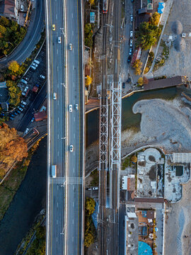 Russia, Krasnodar Krai, Sochi, Aerial view of traffic on elevated highway