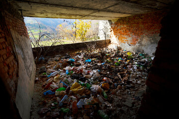 Huge trash can in an old house