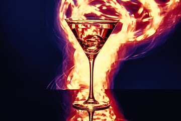 glass of champagne on fire