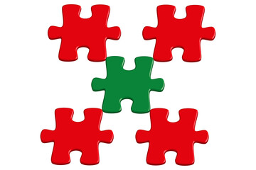 red and green 3D puzzle pieces