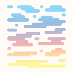 Vector clouds pattern isolated on white background. Flat abstract cartoon illustration related to sky, weather forecast. Different cloud shapes, haze symbols. Sunrise colored cloudscape collection.