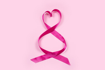 Pink ribbon for celebrating gifts in the shape of number 8