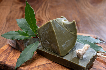 Blocks of handmade bio vegetal laurel bay leaf soap