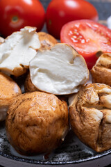 Tasty Italian food, small balls of smoked mozzarella soft cheese