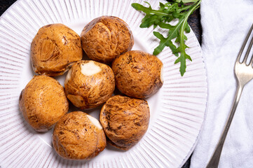 Tasty Italian food, small balls of smoked mozzarella soft cheese