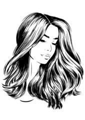 Face of beautiful young woman with long hair. fashion illustration