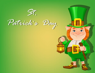 Happy St Patrick's day. Cheerful leprechaun