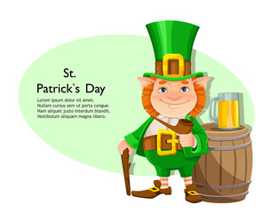 Happy St Patrick's day. Cheerful leprechaun