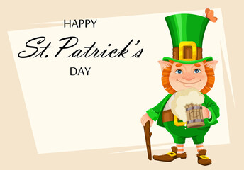 Happy St Patrick's day. Cheerful leprechaun