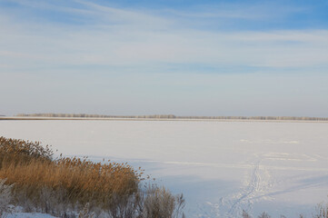 Winter lake under the snow