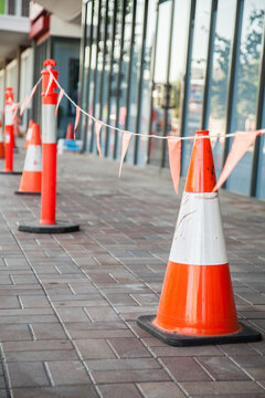 Safety cones marking off hazard work site