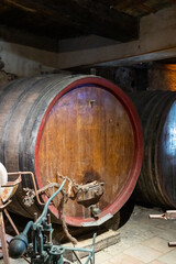 Old wine casks on wine domain in Cotes de Provence near Collobrieres , region Provence, south of France