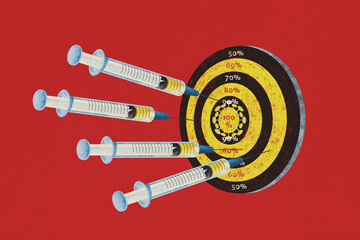 How effective are Covid-19 different vaccines. Conceptual illustration shows syringes dose and their effectiveness against covid.