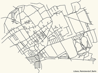 Black simple detailed city street roads map plan on vintage beige background of the neighbourhood Lübars locality of the Reinickendorf of borough of Berlin, Germany