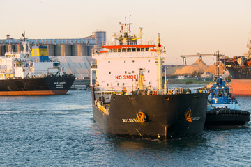 A cargo ship anchored at the Port of Brisbane