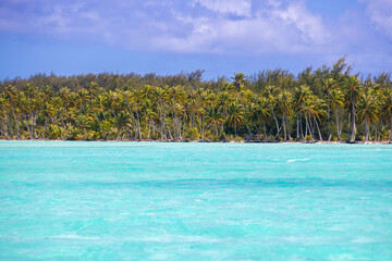 Remote tropical island in the South Pacific ocean of French Polynesia