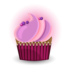 Blueberry cupcake with cream. Vector illustration. 