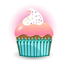 Delicious cupcake with cream. Vector illustration of cute home made cupcake with decor