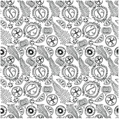Tropical fruits and greens pattern. Wild flower seamless pattern on white background. Exotic print. Vintage motives. for cards, posters, postcard design, logo, for printed 