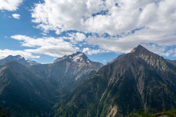 Fototapeta premium View on ski station Les deux Alpes and Alpine mountains peaks in summer, Isere, France