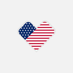 The vector heart with american flag colors and symbol