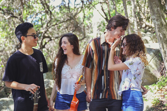 Multicultural teenagers hanging out