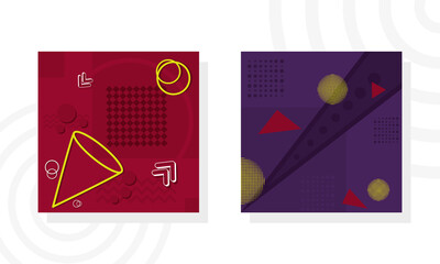 set of red and purple designs with geometric shapes, colorful design