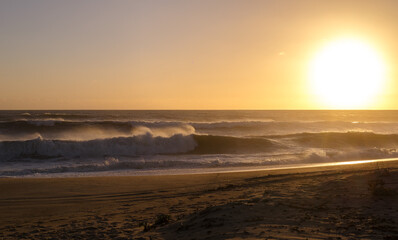 Running waves at the Praia de Faro , Portugal