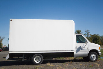 USA, New York City, white truck with blank panel