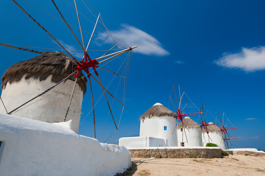 Greece, Cyclades Islands, Mykonos, Old windmills