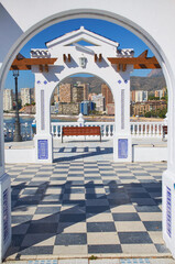 view of the arch and arabic ornaments at castle viewpoint in benidorm, spain
