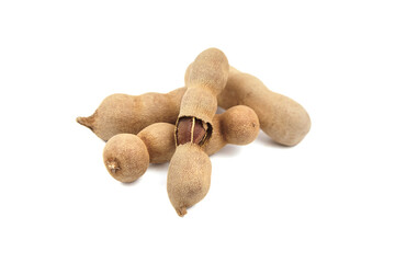 Tamarind or indian date fruit isolated on white background