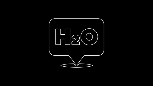 White line Chemical formula for water drops H2O shaped icon isolated on black background. 4K Video motion graphic animation