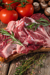 Fresh Two Slices Beef Steaks Rosemary Ingredients Cooking Recipe Book Sale Meat Stores Banner