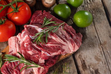 Fresh Two Slices Beef Steaks Rosemary Ingredients Cooking Recipe Book Sale Meat Stores Banner