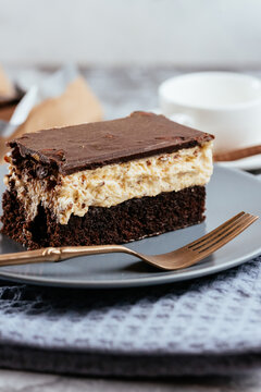 A variety of sweet homemade desserts on a light marble backgroun