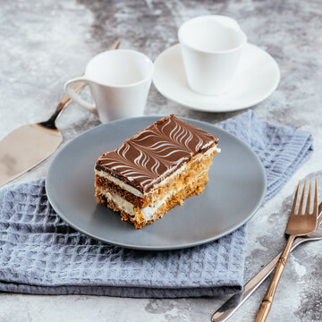 A variety of sweet homemade desserts on a light marble backgroun
