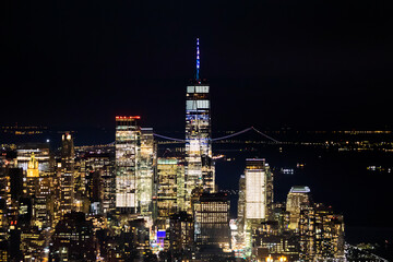 Fototapeta na wymiar Scenic view of Manhattan downtown skyscrapers at night