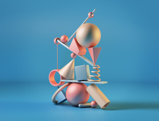 Colored geometric shapes. Balance concept. 3d illustration