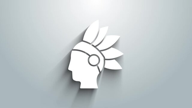 White Native American Indian icon isolated on grey background. 4K Video motion graphic animation