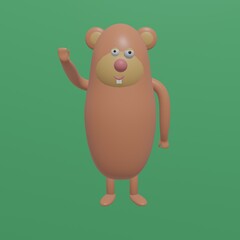 Marmot in a cute low poly style on a green background. 3D rendering illustration