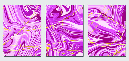 Set of textures with fluid acrylic paint effect. Liquid marble. Can be used for any kind of a design:wall decoration, postcard, brochure, fashion print, background, poster, cover. Vector template.	