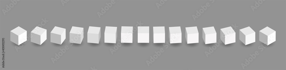 Poster white vector 3d cubes animation. cube icons in a perspective. geometric blocks rotate with shadow. v